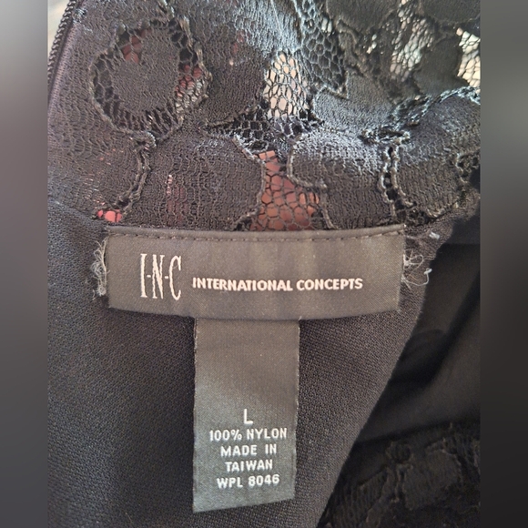 INC International Concepts Black Long Bell Sleeve Lace Sheath Dress - Picture 6 of 8